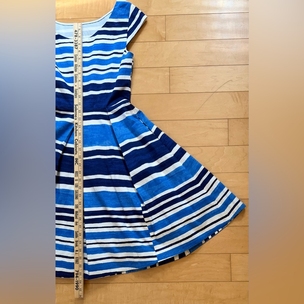 Kate Spade New York “Mariella” Striped Dress with Pleated Flare Skirt - Blue - 4 - Picture 11 of 16